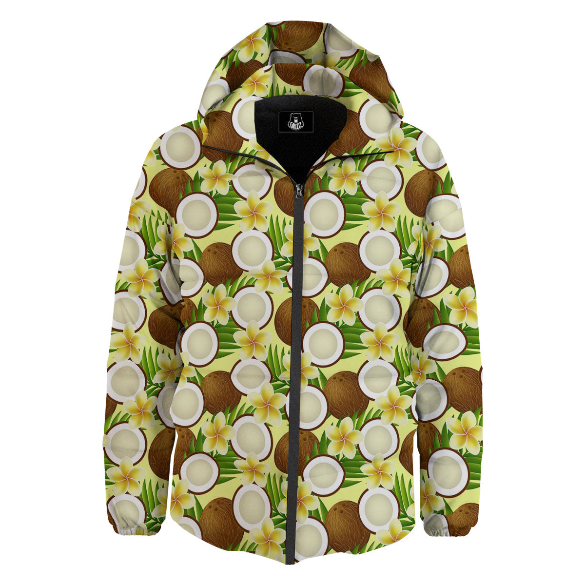 Coconut Beige Print Pattern Down Jacket-grizzshop
