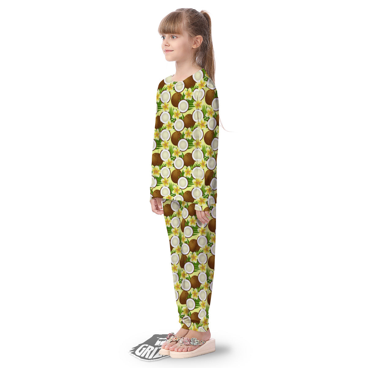 Coconut Beige Print Pattern Kid's Pajamas-grizzshop