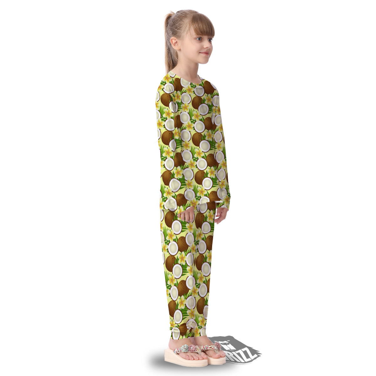 Coconut Beige Print Pattern Kid's Pajamas-grizzshop
