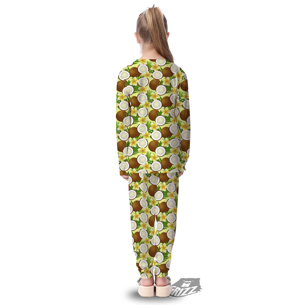 Coconut Beige Print Pattern Kid's Pajamas-grizzshop