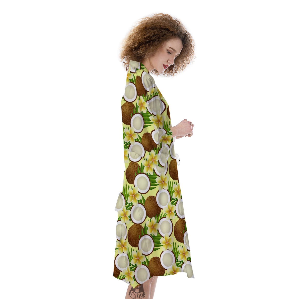 Coconut Beige Print Pattern Kimono-grizzshop