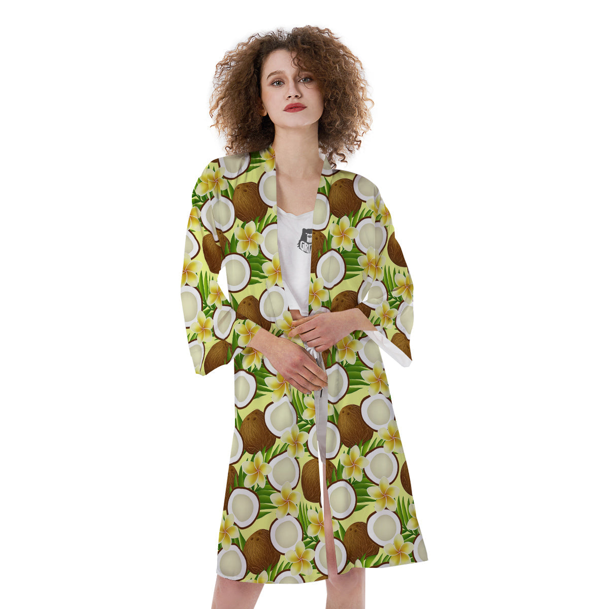 Coconut Beige Print Pattern Kimono-grizzshop