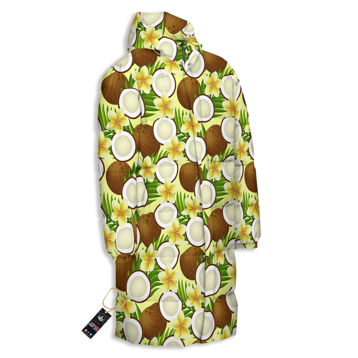 Coconut Beige Print Pattern Long Down Jacket-grizzshop