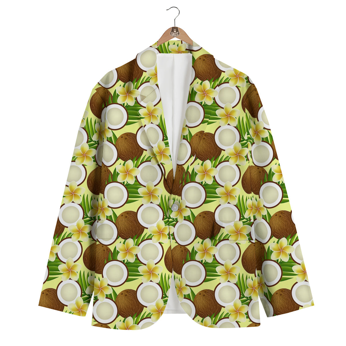 Coconut Beige Print Pattern Men's Blazer-grizzshop