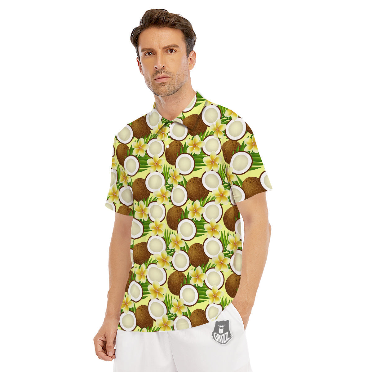 Coconut Beige Print Pattern Men's Golf Shirts-grizzshop