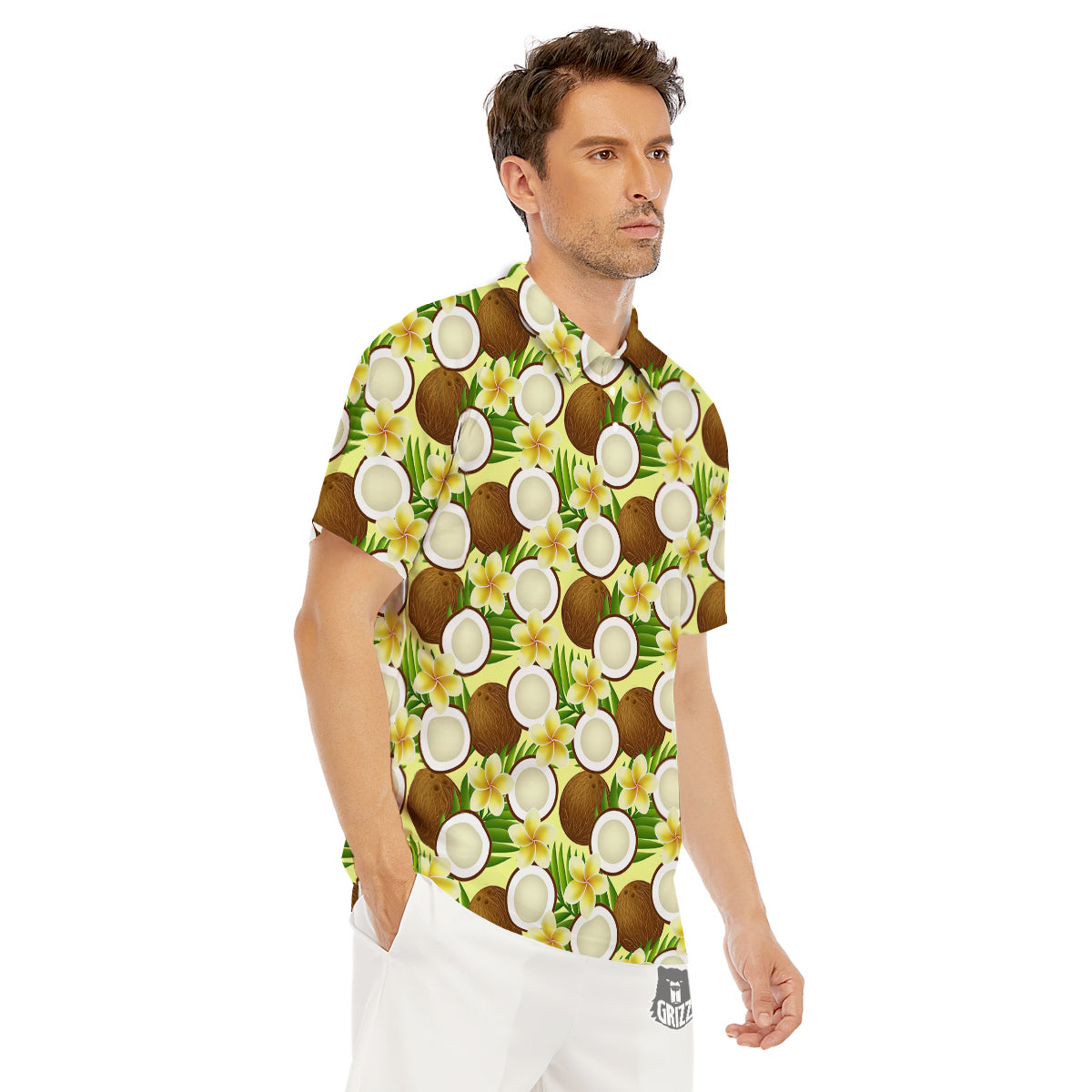 Coconut Beige Print Pattern Men's Golf Shirts-grizzshop