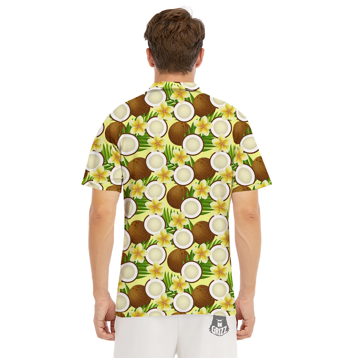 Coconut Beige Print Pattern Men's Golf Shirts-grizzshop
