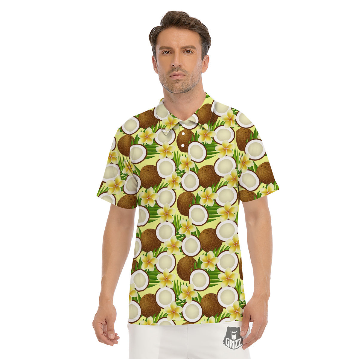 Coconut Beige Print Pattern Men's Golf Shirts-grizzshop