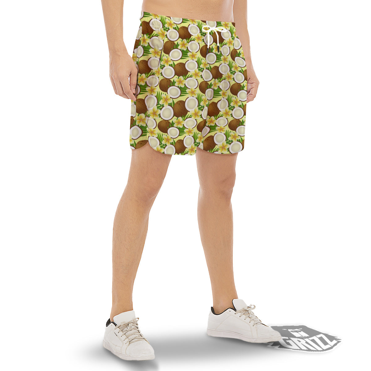 Coconut Beige Print Pattern Men's Gym Shorts-grizzshop