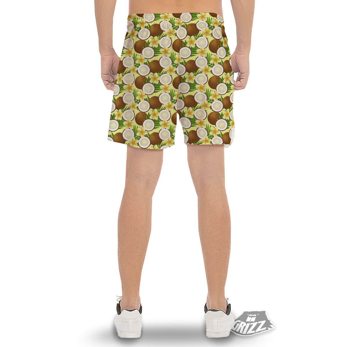 Coconut Beige Print Pattern Men's Gym Shorts-grizzshop