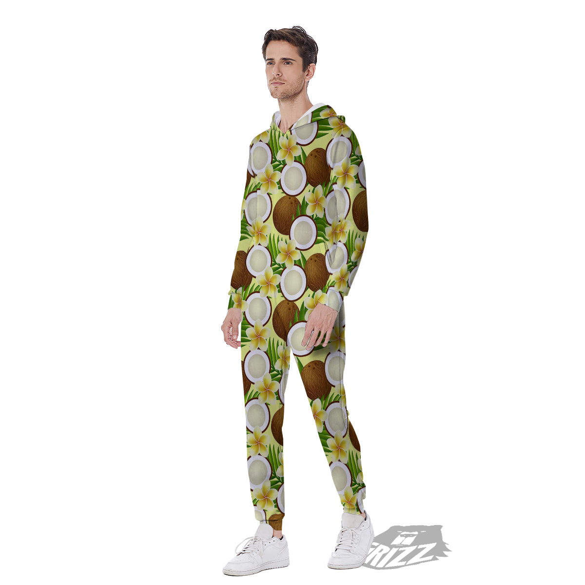 Coconut Beige Print Pattern Men's Jumpsuit-grizzshop