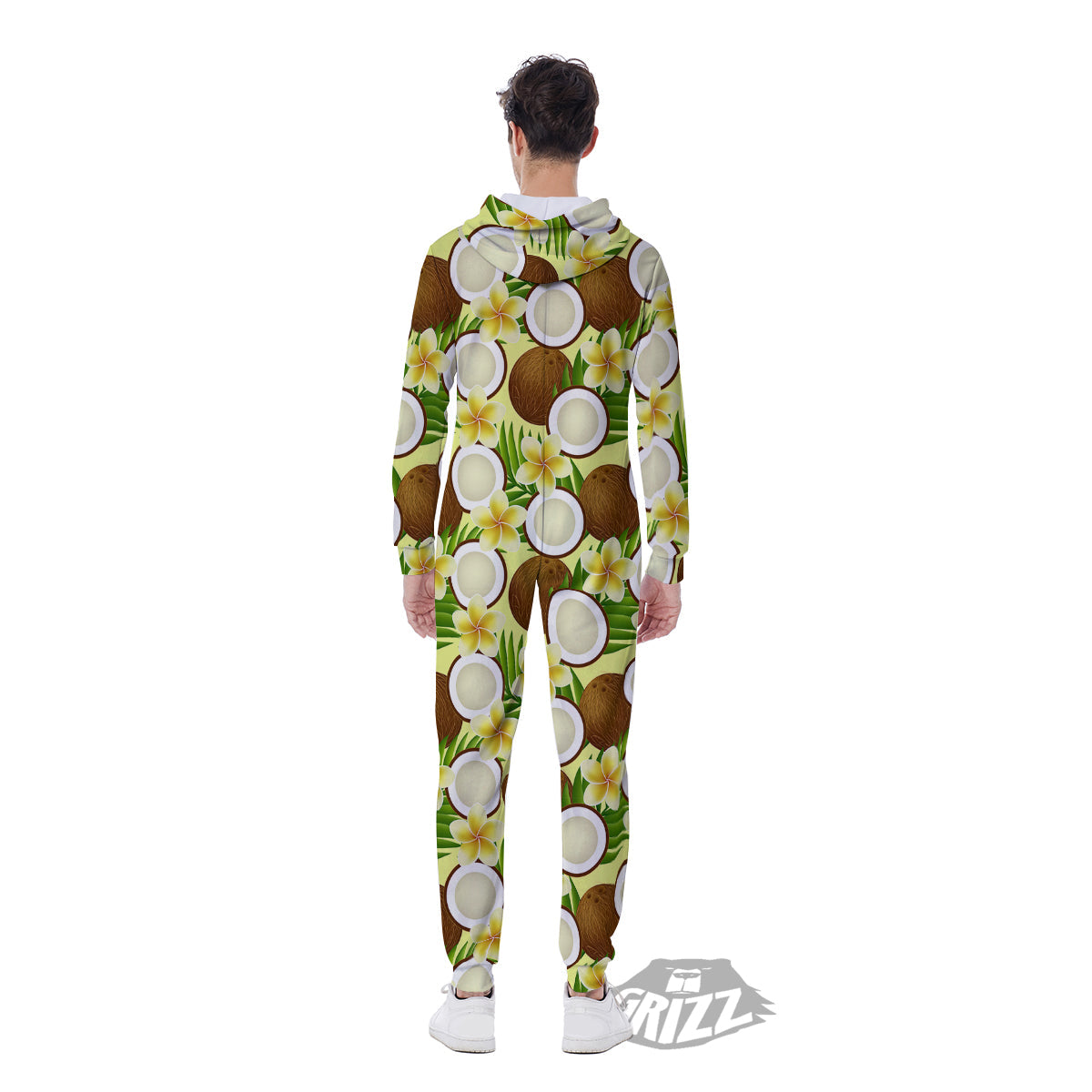 Coconut Beige Print Pattern Men's Jumpsuit-grizzshop