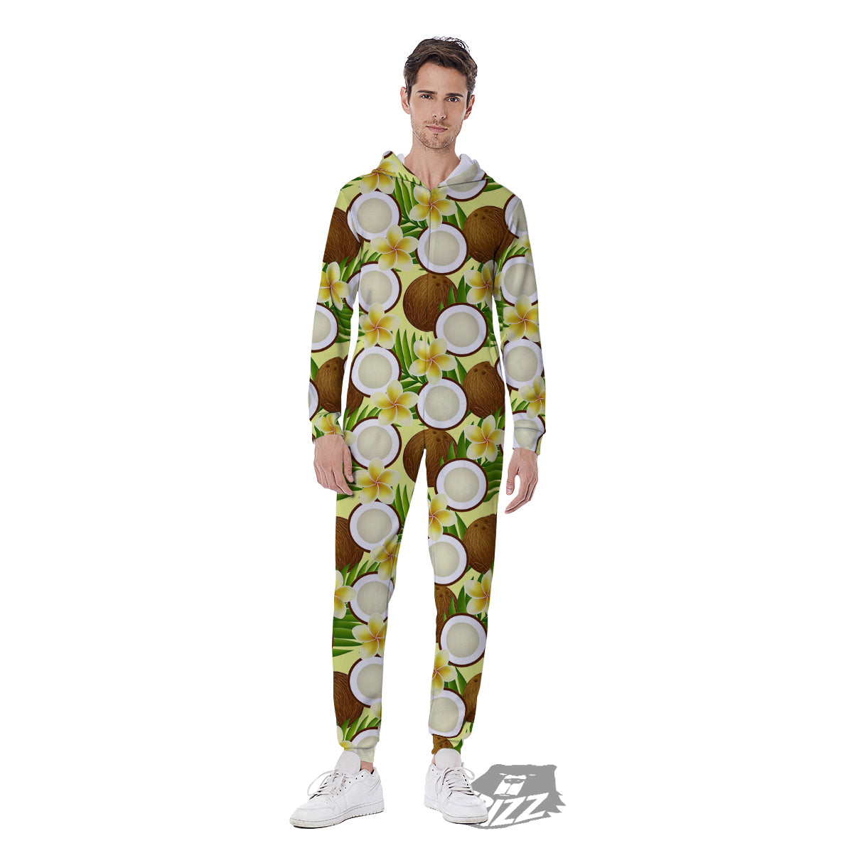 Coconut Beige Print Pattern Men's Jumpsuit-grizzshop