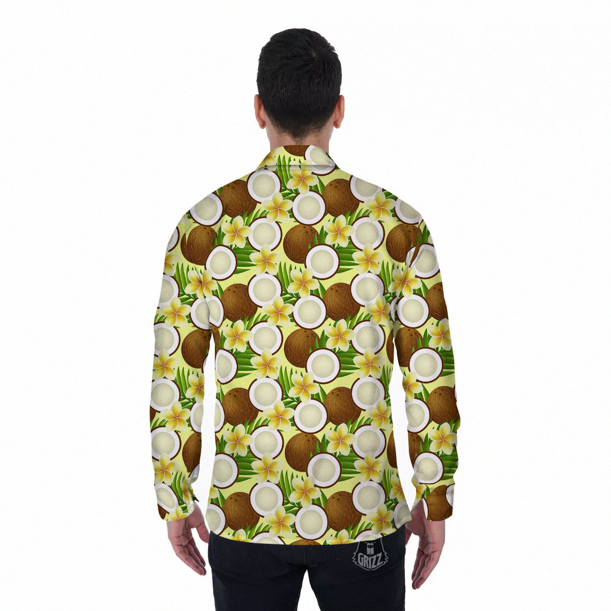 Coconut Beige Print Pattern Men's Long Sleeve Shirts-grizzshop