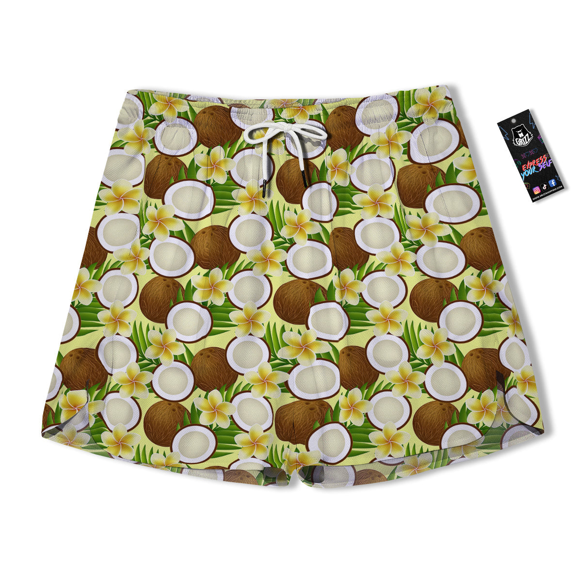 Coconut Beige Print Pattern Men's Running Shorts-grizzshop
