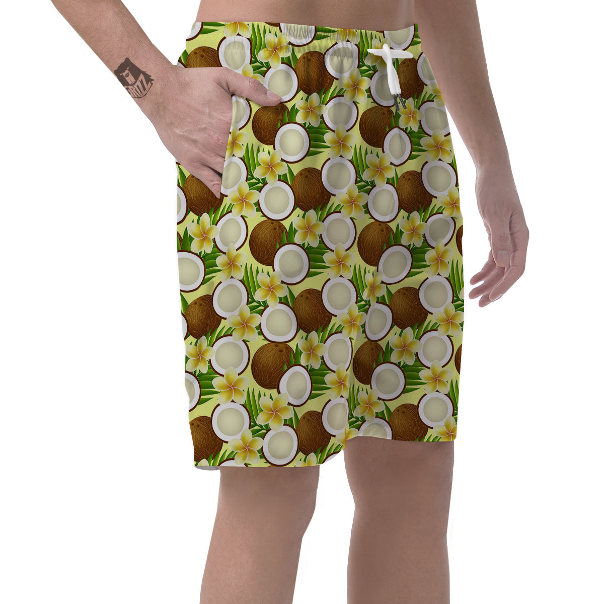 Coconut Beige Print Pattern Men's Shorts-grizzshop