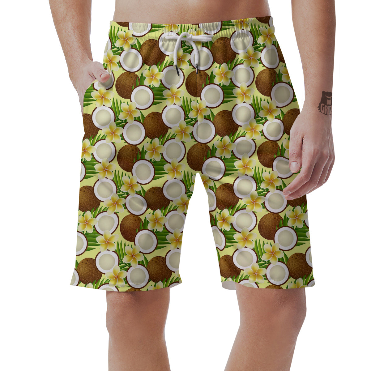 Coconut Beige Print Pattern Men's Shorts-grizzshop