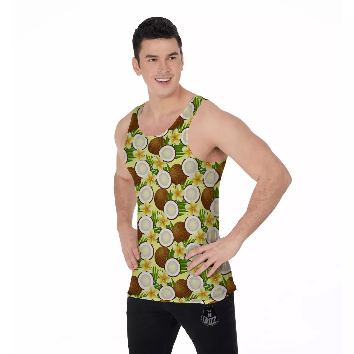 Coconut Beige Print Pattern Men's Tank Top-grizzshop
