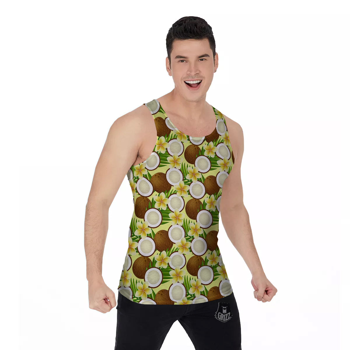 Coconut Beige Print Pattern Men's Tank Top-grizzshop