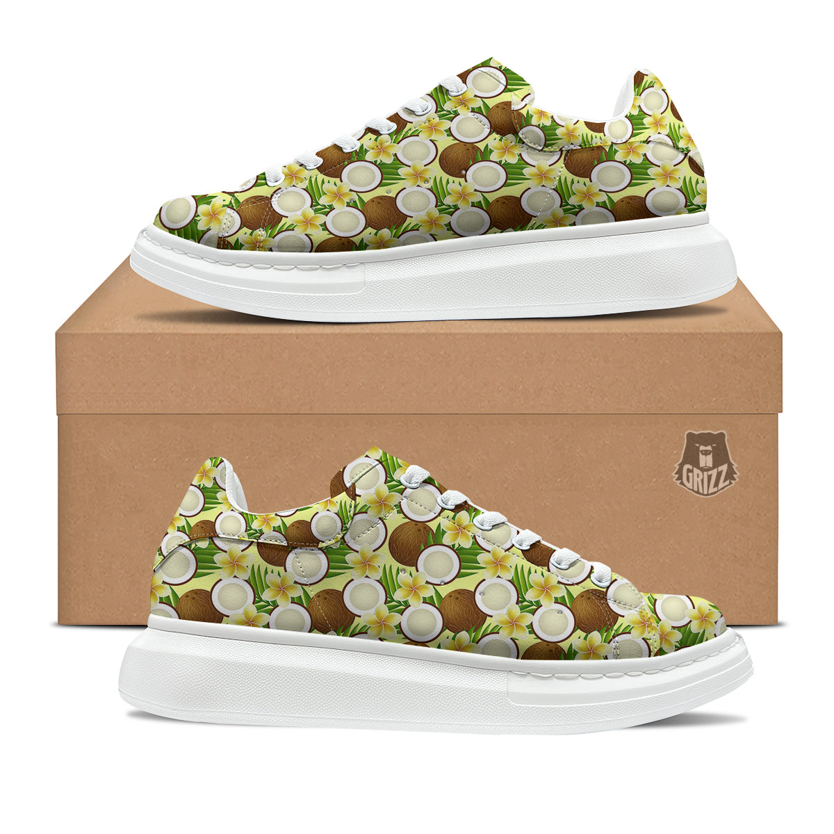 Coconut Beige Print Pattern Platform Shoes-grizzshop