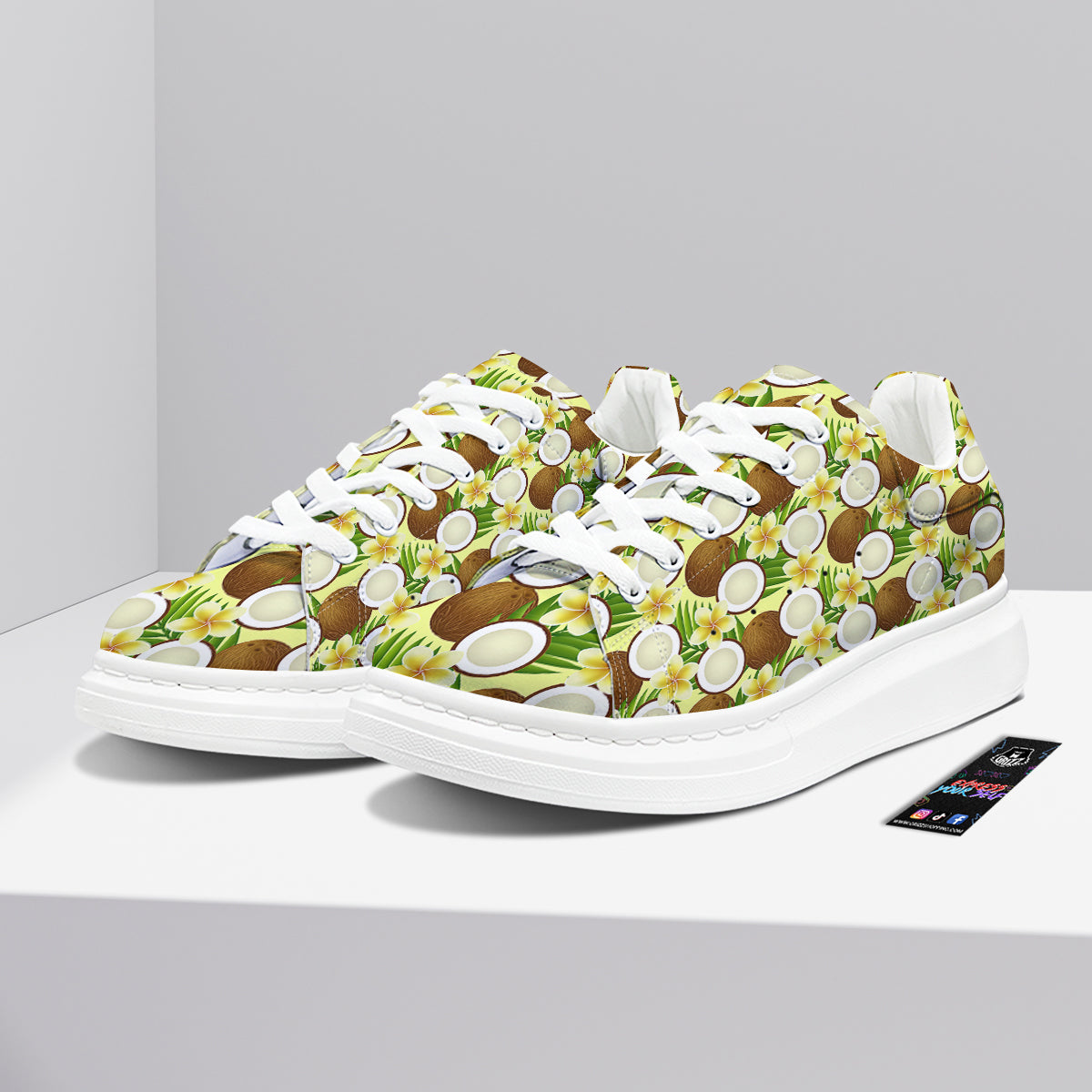 Coconut Beige Print Pattern Platform Shoes-grizzshop