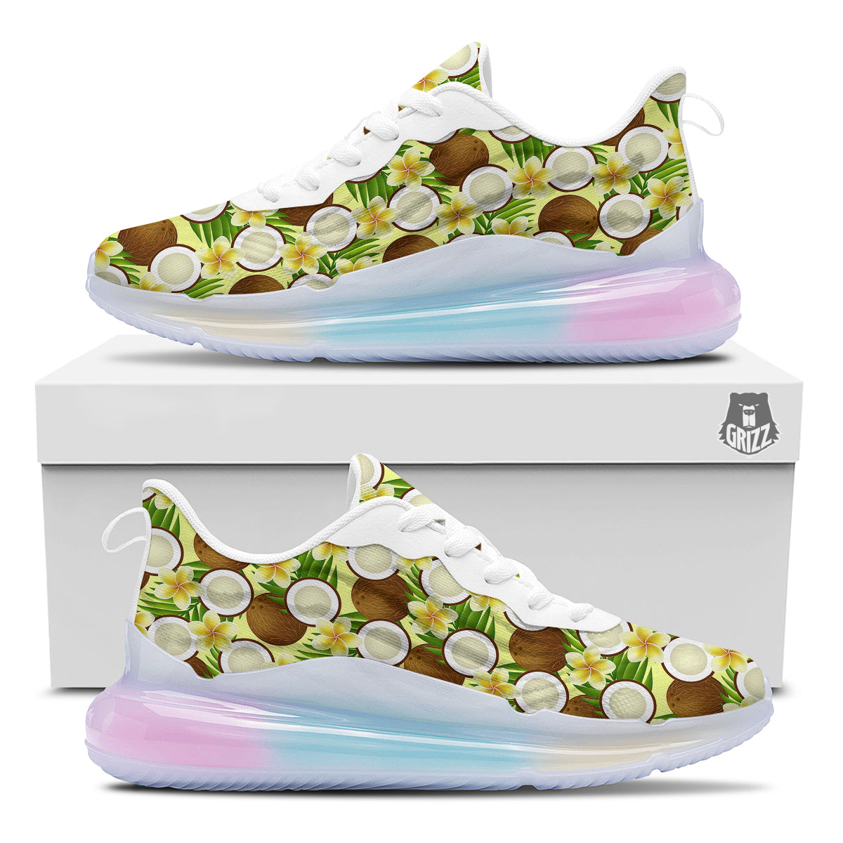 Coconut Beige Print Pattern Running Sneakers-grizzshop