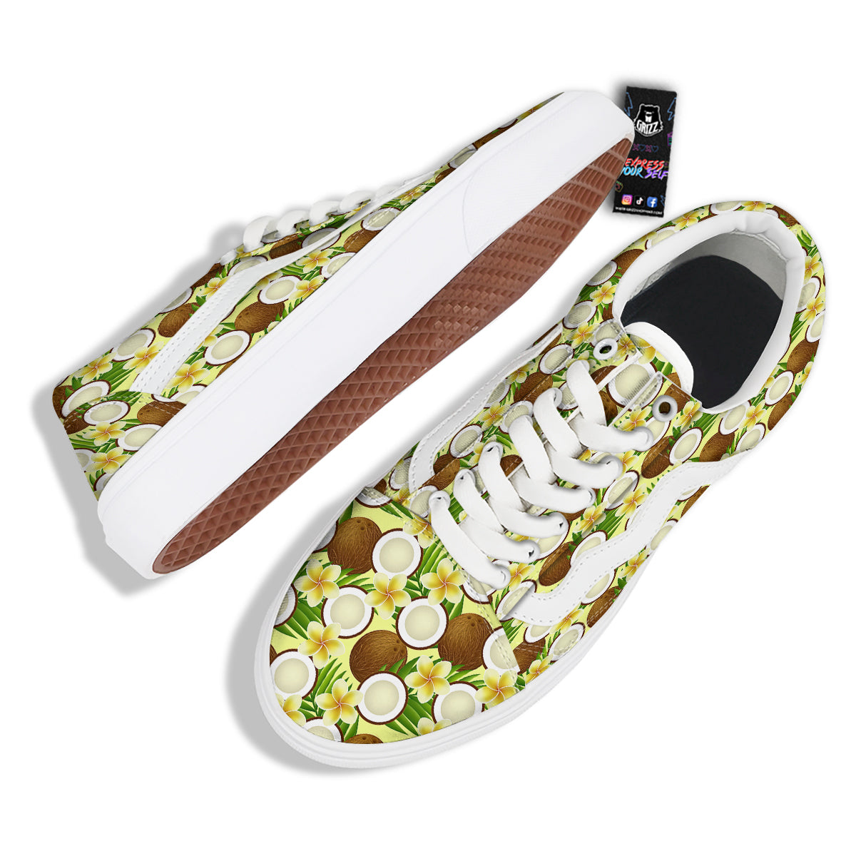 Coconut Beige Print Pattern Skate Shoes-grizzshop