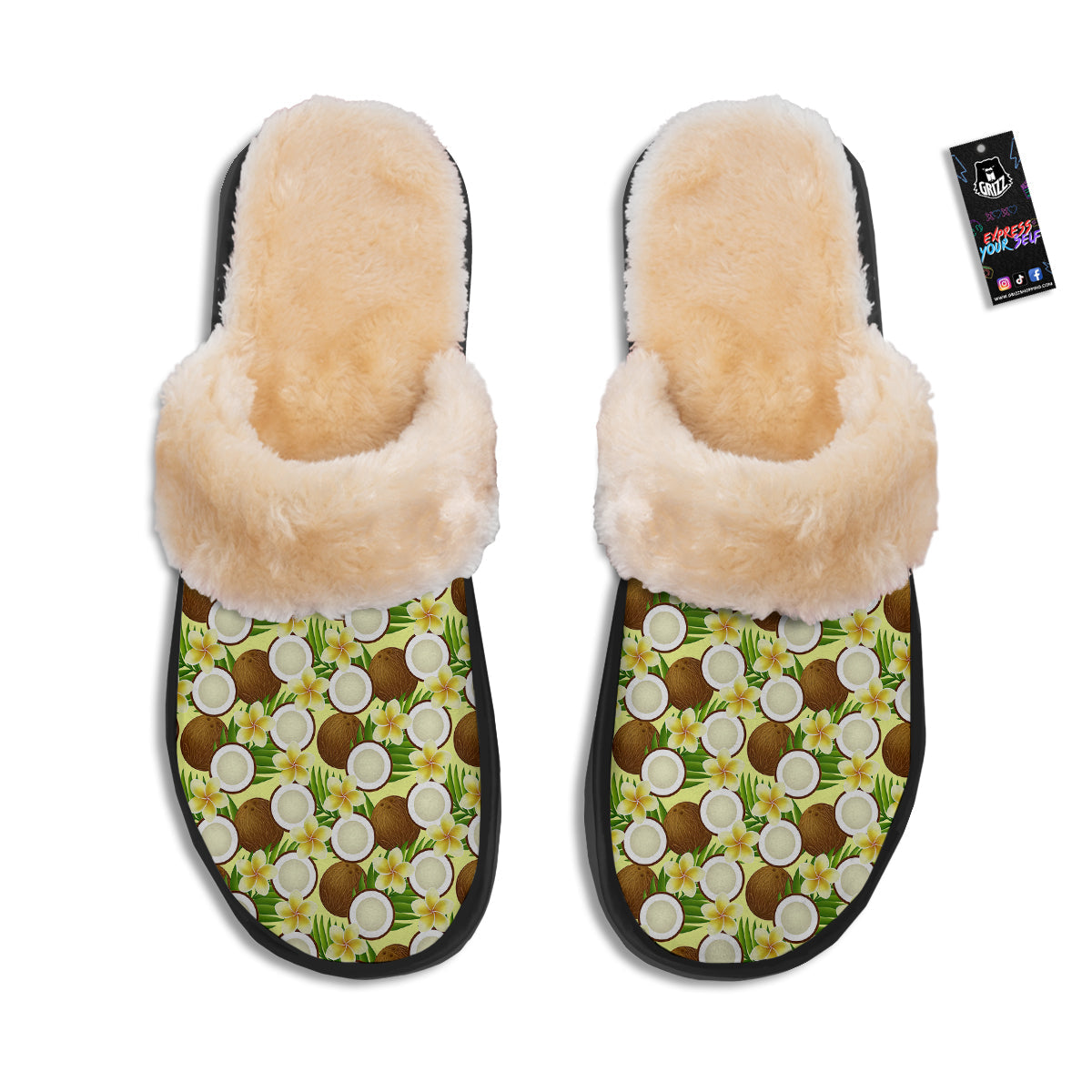 Coconut Beige Print Pattern Slippers-grizzshop