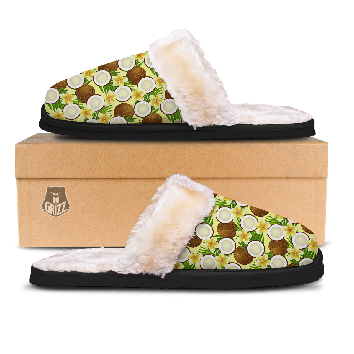 Coconut Beige Print Pattern Slippers-grizzshop