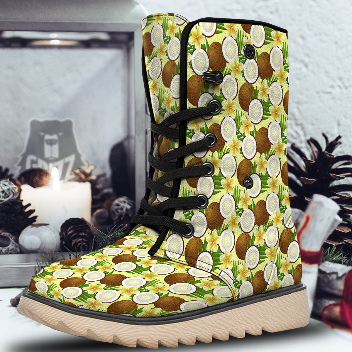 Coconut Beige Print Pattern Snow Boots-grizzshop