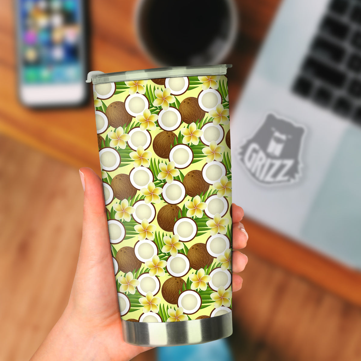 Coconut Beige Print Pattern Tumbler-grizzshop