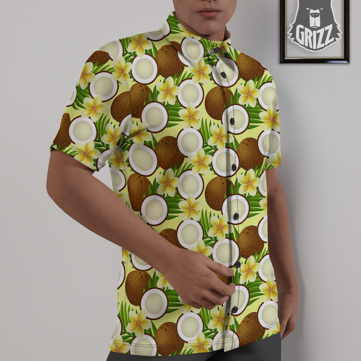 Coconut Beige Print Pattern Untucked Shirts-grizzshop