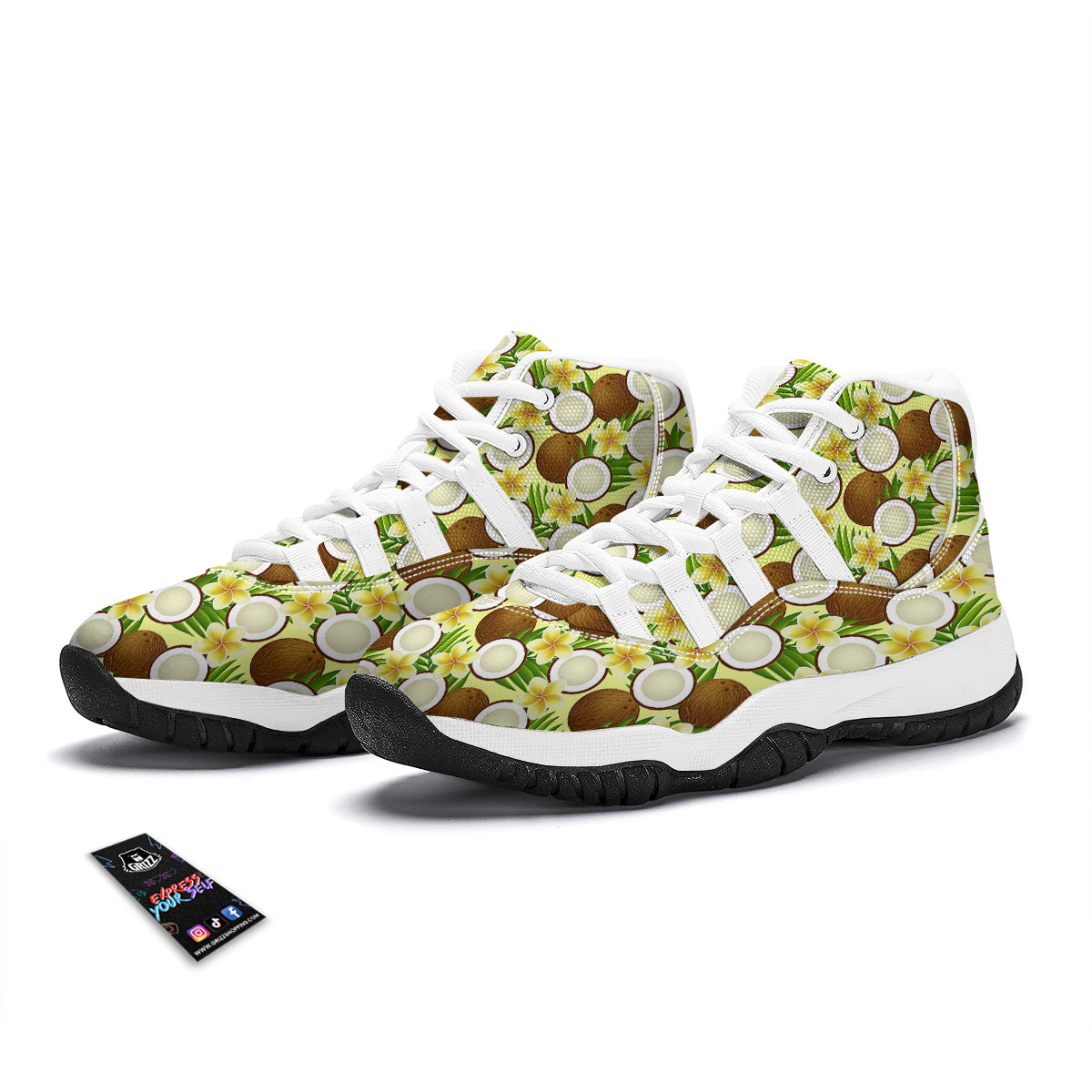 Coconut Beige Print Pattern White Bball Shoes-grizzshop