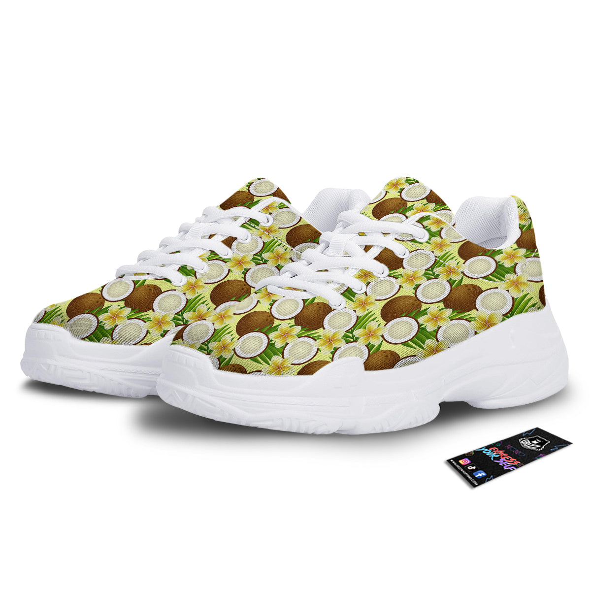 Coconut Beige Print Pattern White Chunky Shoes-grizzshop