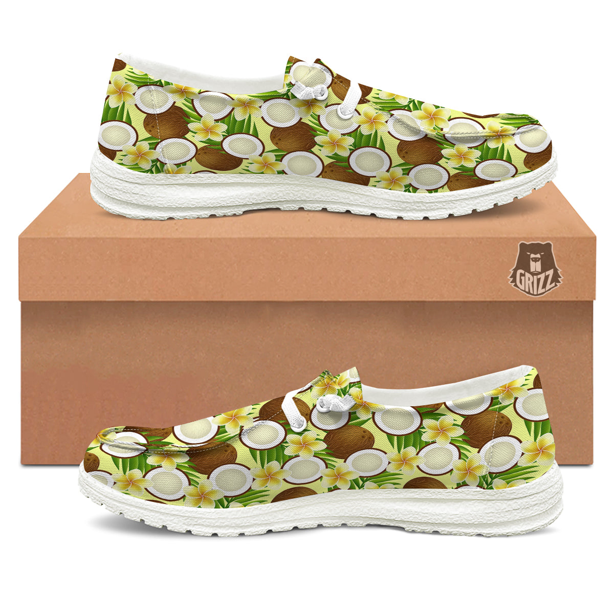 Coconut Beige Print Pattern White Loafers-grizzshop