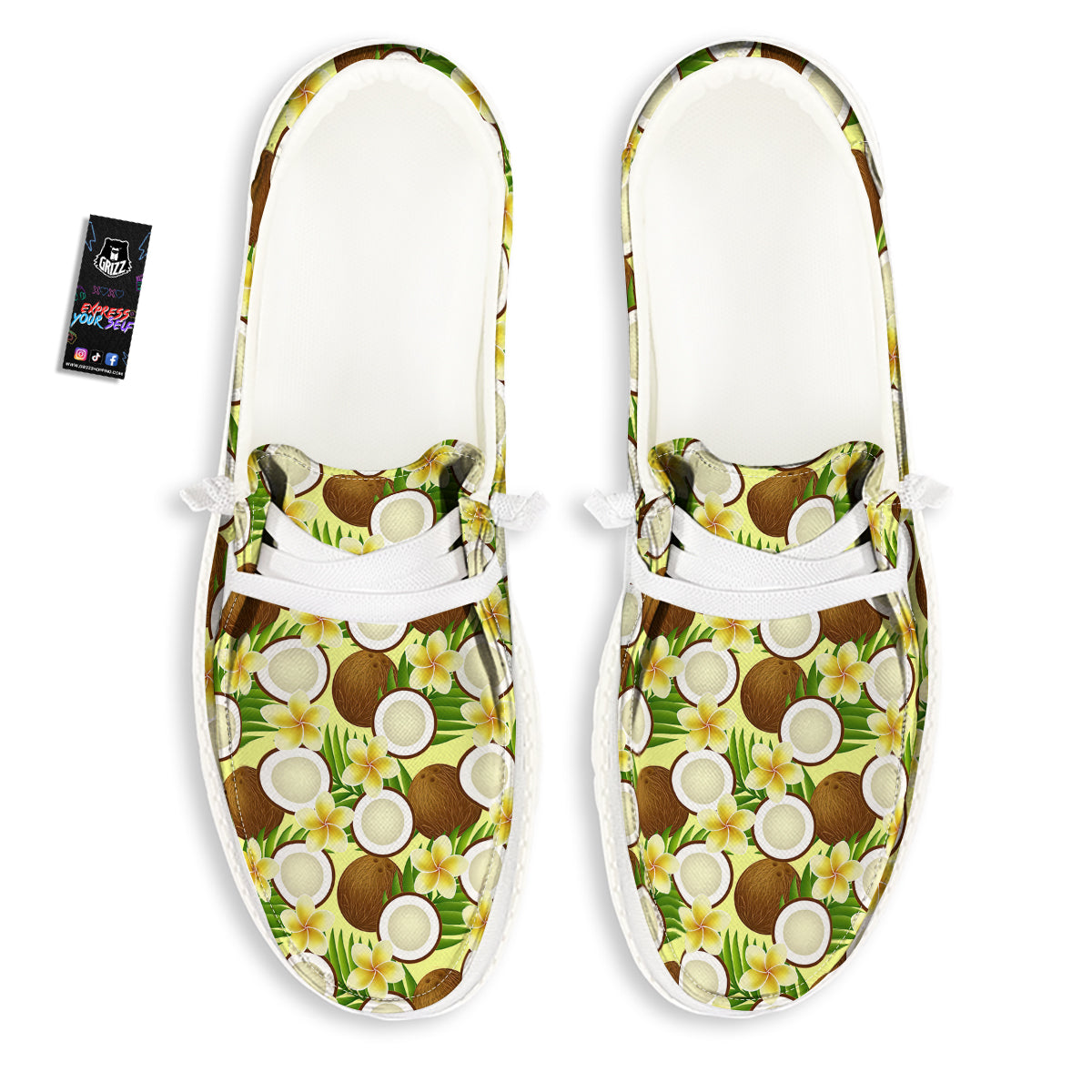 Coconut Beige Print Pattern White Loafers-grizzshop
