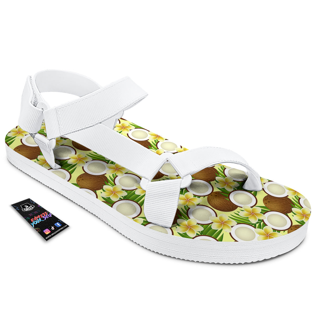 Coconut Beige Print Pattern White Open Toe Sandals-grizzshop