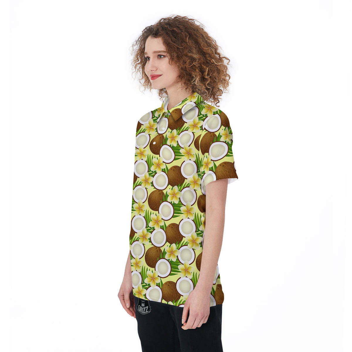 Coconut Beige Print Pattern Women's Golf Shirts-grizzshop