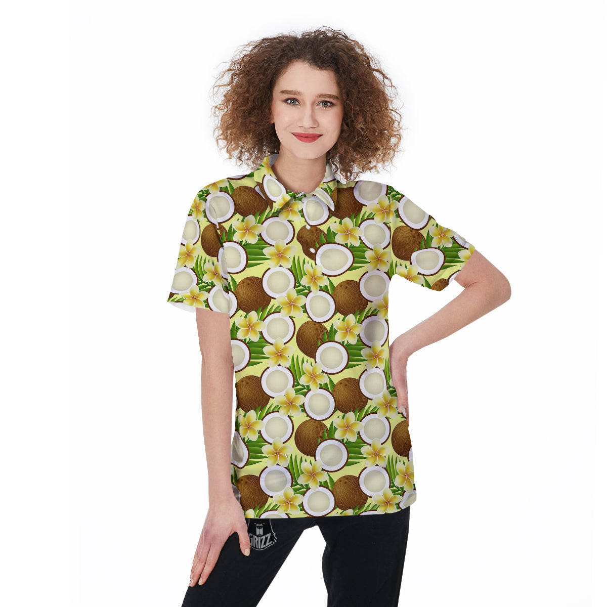 Coconut Beige Print Pattern Women's Golf Shirts-grizzshop