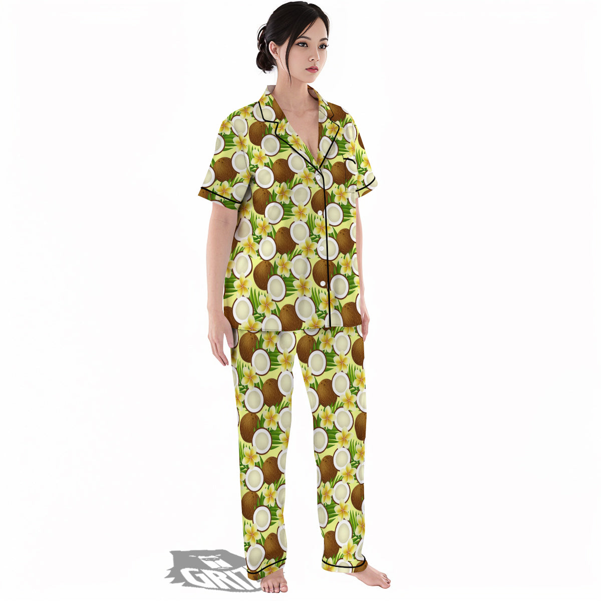 Coconut Beige Print Pattern Women's Pajamas Set-grizzshop