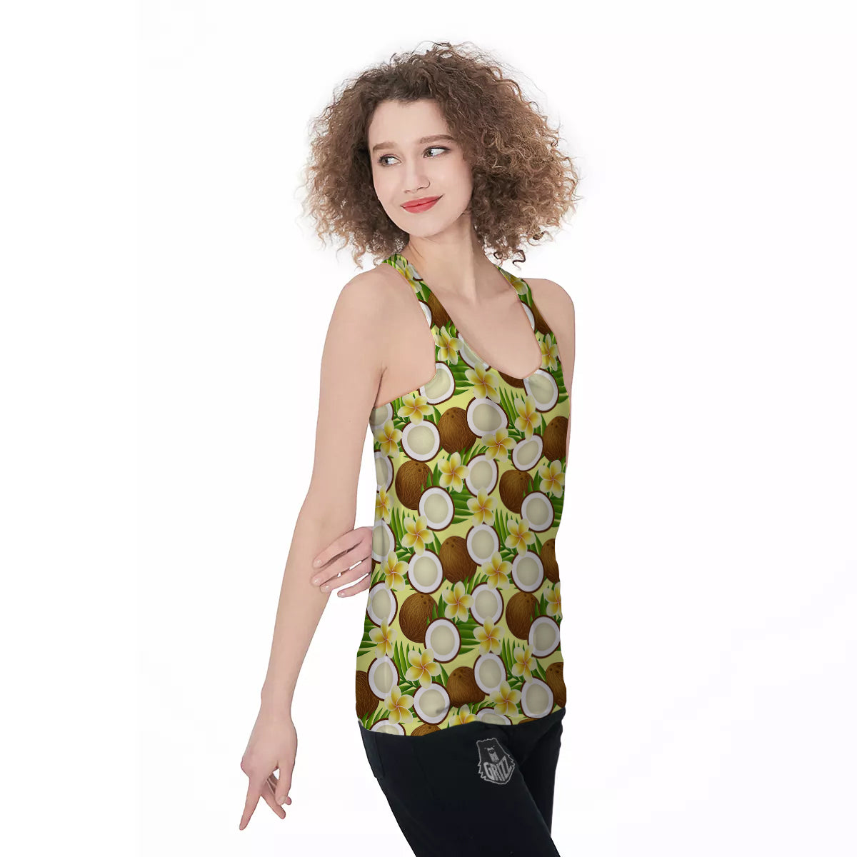 Coconut Beige Print Pattern Women's Racerback Tank Top-grizzshop