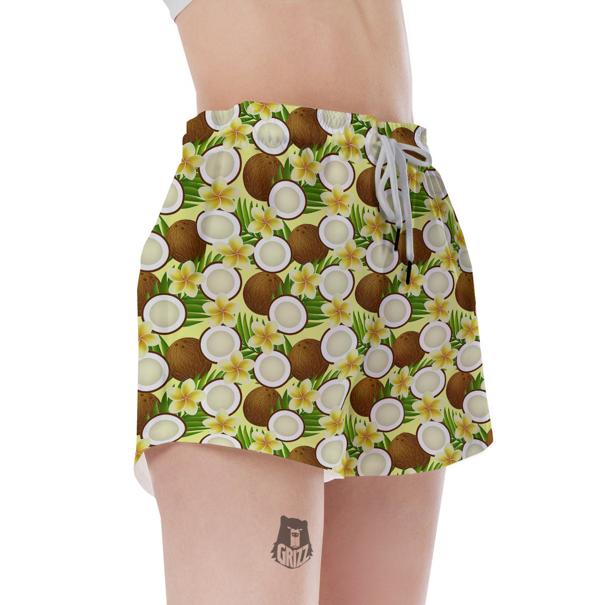 Coconut Beige Print Pattern Women's Shorts-grizzshop