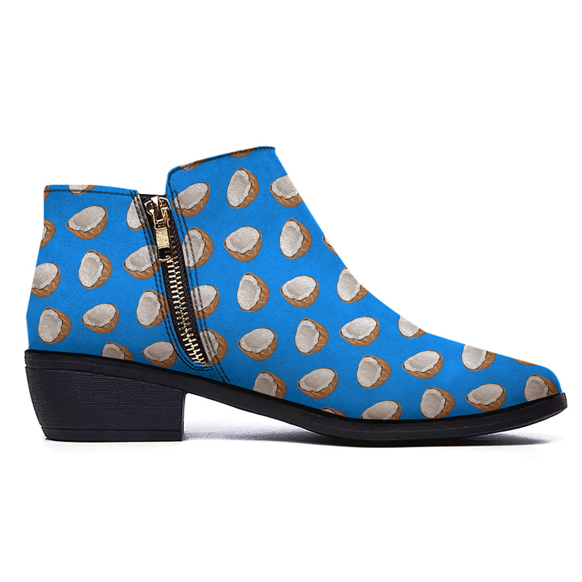 Coconut Blue Print Pattern Ankle Boots-grizzshop