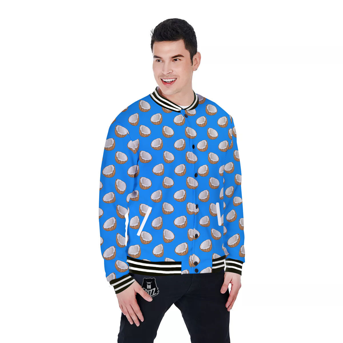 Coconut Blue Print Pattern Baseball Jacket-grizzshop