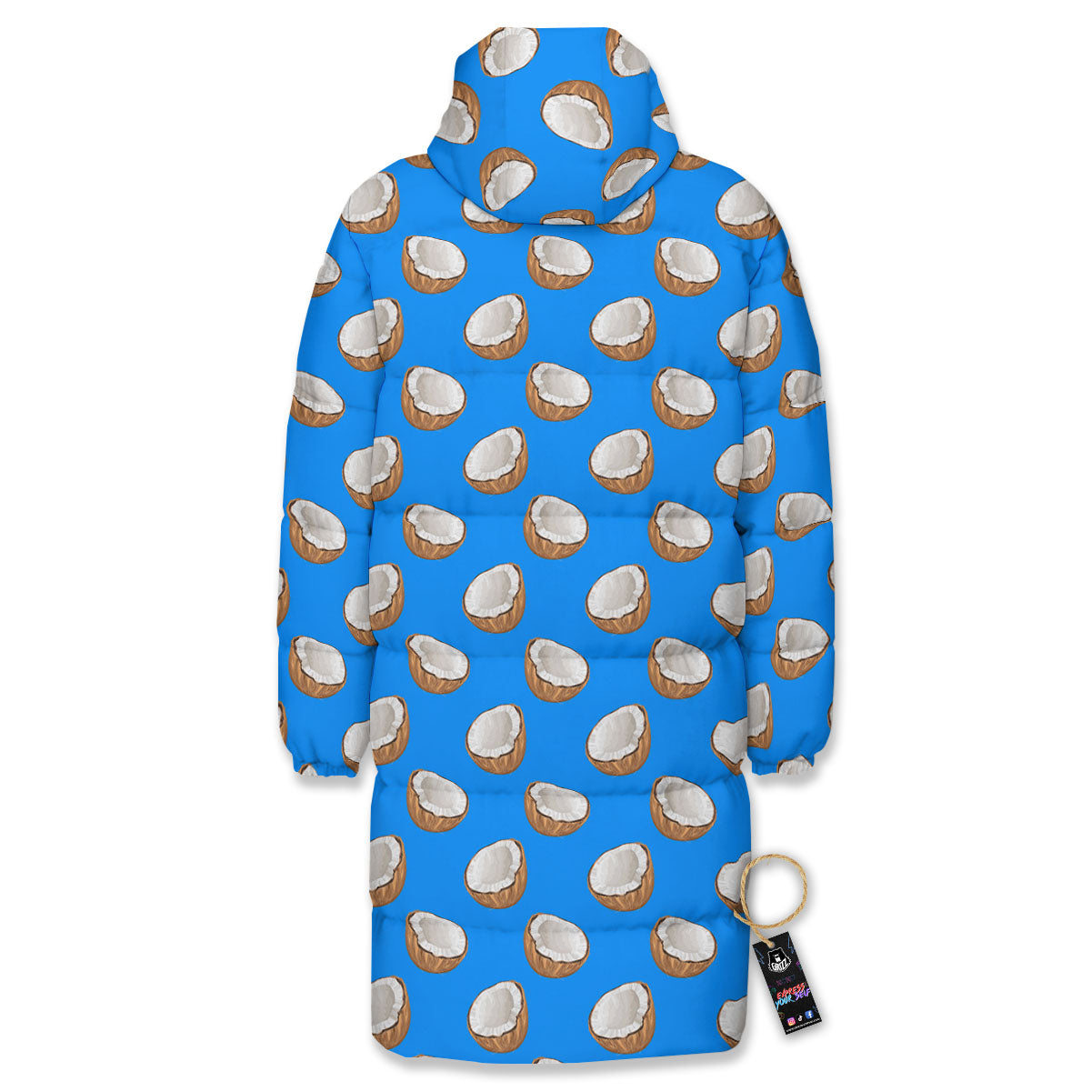 Coconut Blue Print Pattern Long Down Jacket-grizzshop