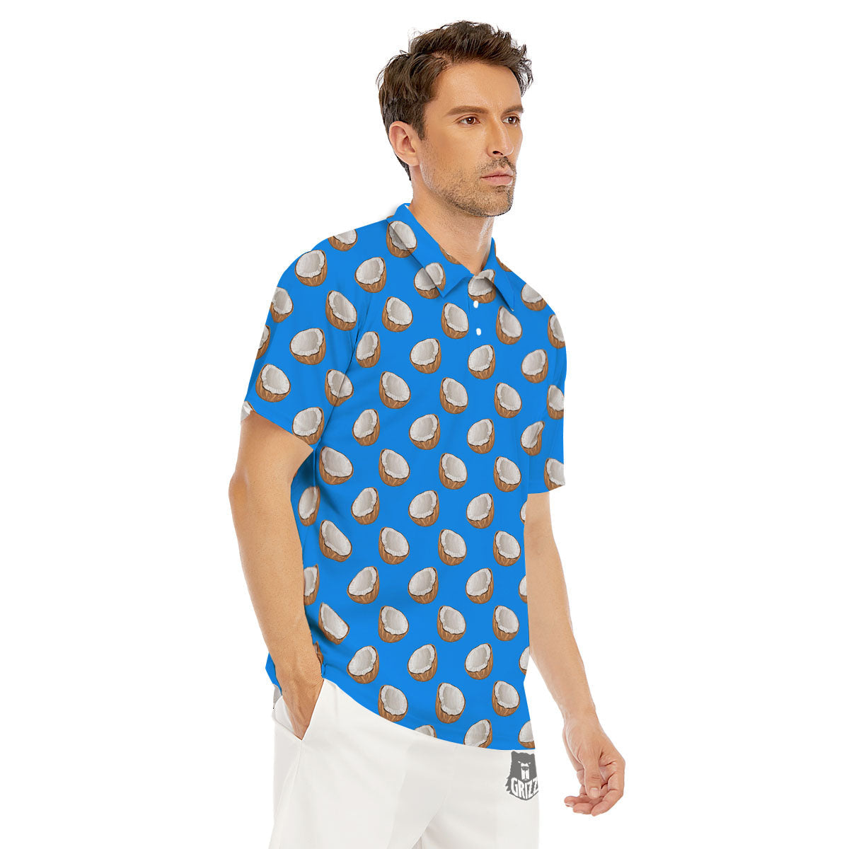 Coconut Blue Print Pattern Men's Golf Shirts-grizzshop