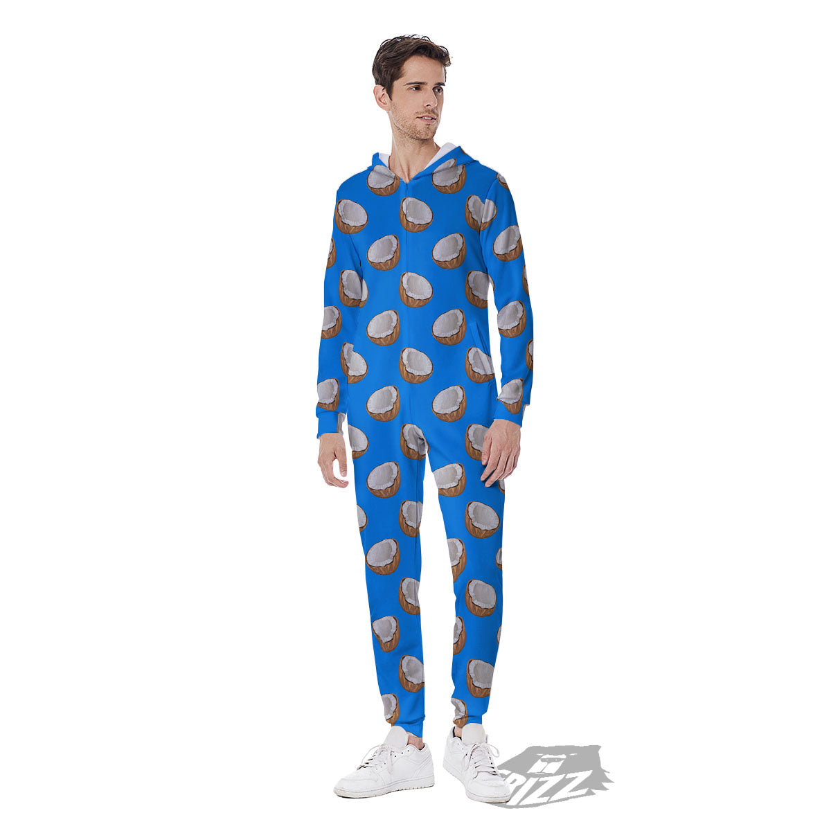 Coconut Blue Print Pattern Men's Jumpsuit-grizzshop