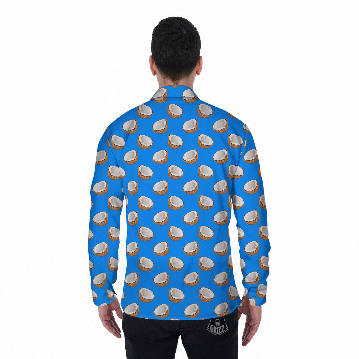 Coconut Blue Print Pattern Men's Long Sleeve Shirts-grizzshop