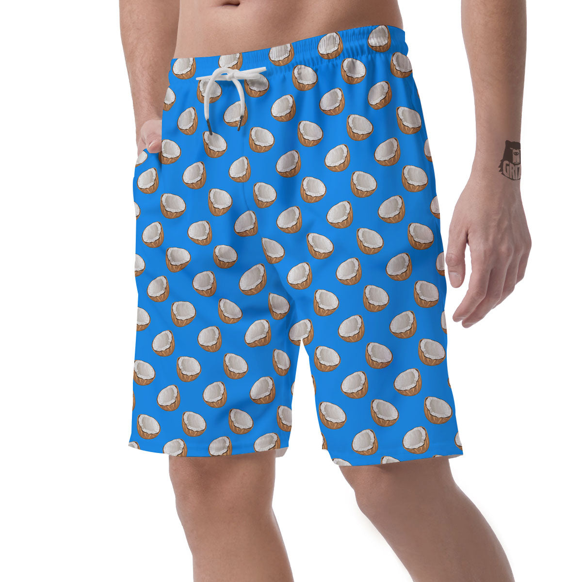Coconut Blue Print Pattern Men's Shorts-grizzshop