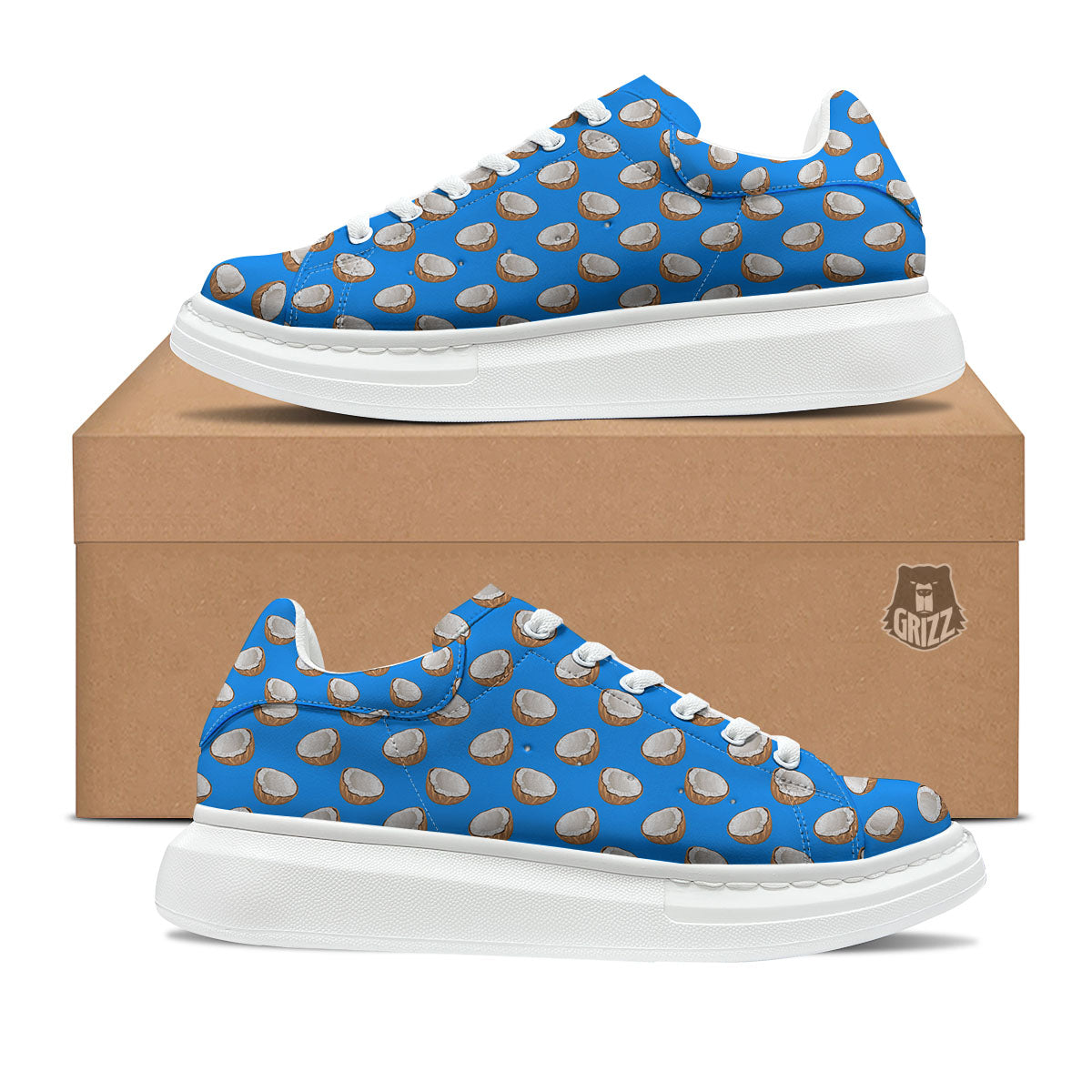 Coconut Blue Print Pattern Platform Shoes-grizzshop